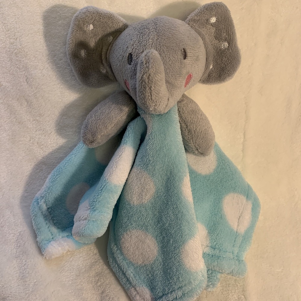 Tiny Toes Gray‎ Aqua Elephant Lovey Soft Cozy Buddy Blanket Security Dot Plush
